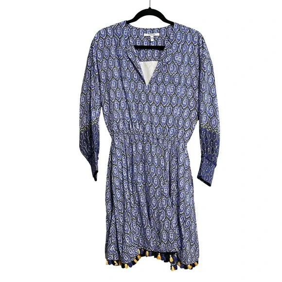 Derek Lam 10 Crosby Cassia Printed Tassel Hem Dress Boho Blue Size 6 - Picture 5 of 13